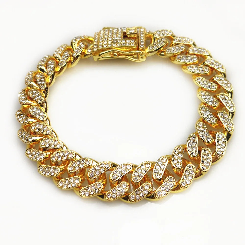 Strong Metal Bling Choke Slip Rhinestone Gold Dog Chain Collar