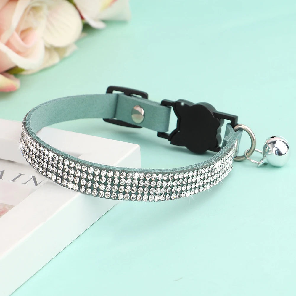 Rhinestones Adjustable Soft Suede Leather Cat Collar