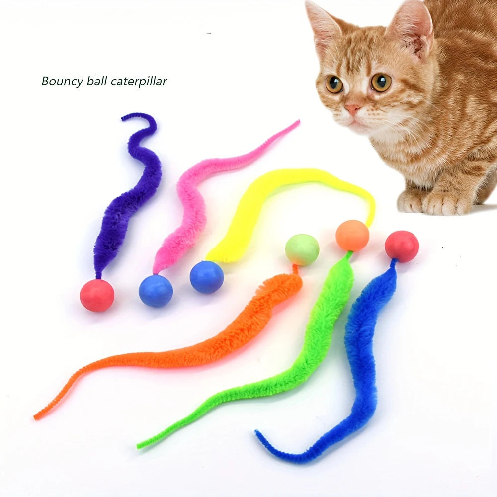 Colorful Bouncing Worm Toy Interactive Puzzle Fun for Cats