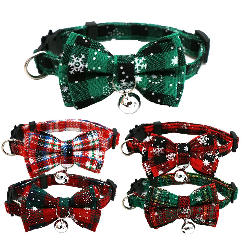 Festive Detachable Christmas Bow Pet Collar