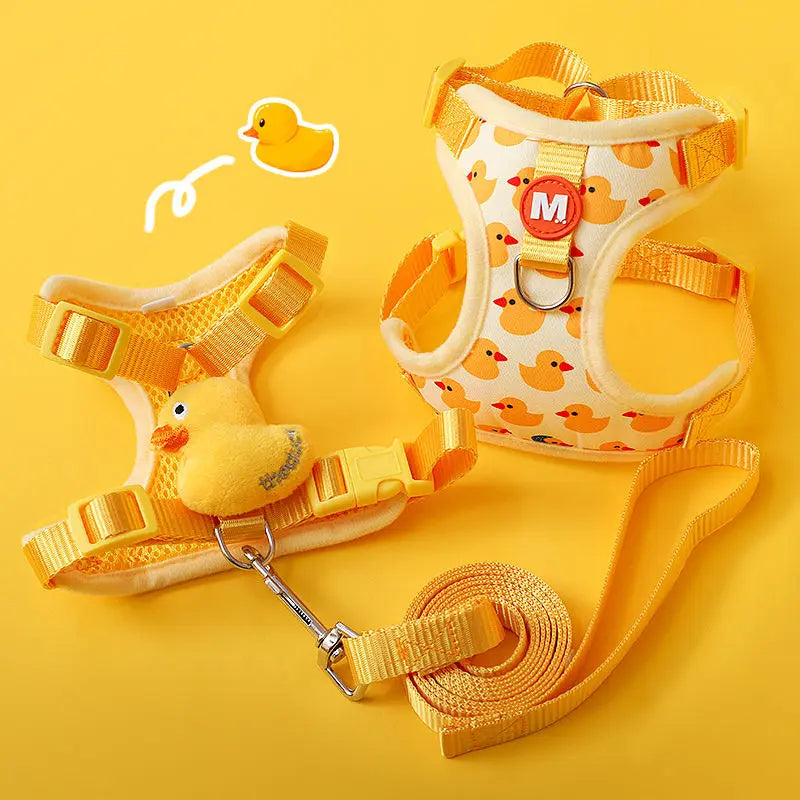 Adjustable Cartoon Duck Dog Harness and Leash Set