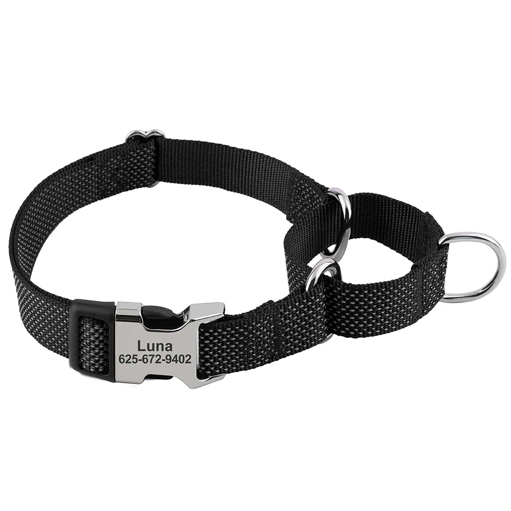 Engraved Metal Custom Reflective Martingale Dog Collar