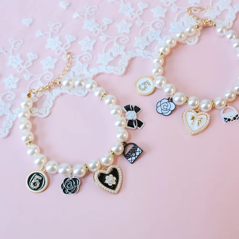 Cute Pet Pearl Collar with Bow Tie