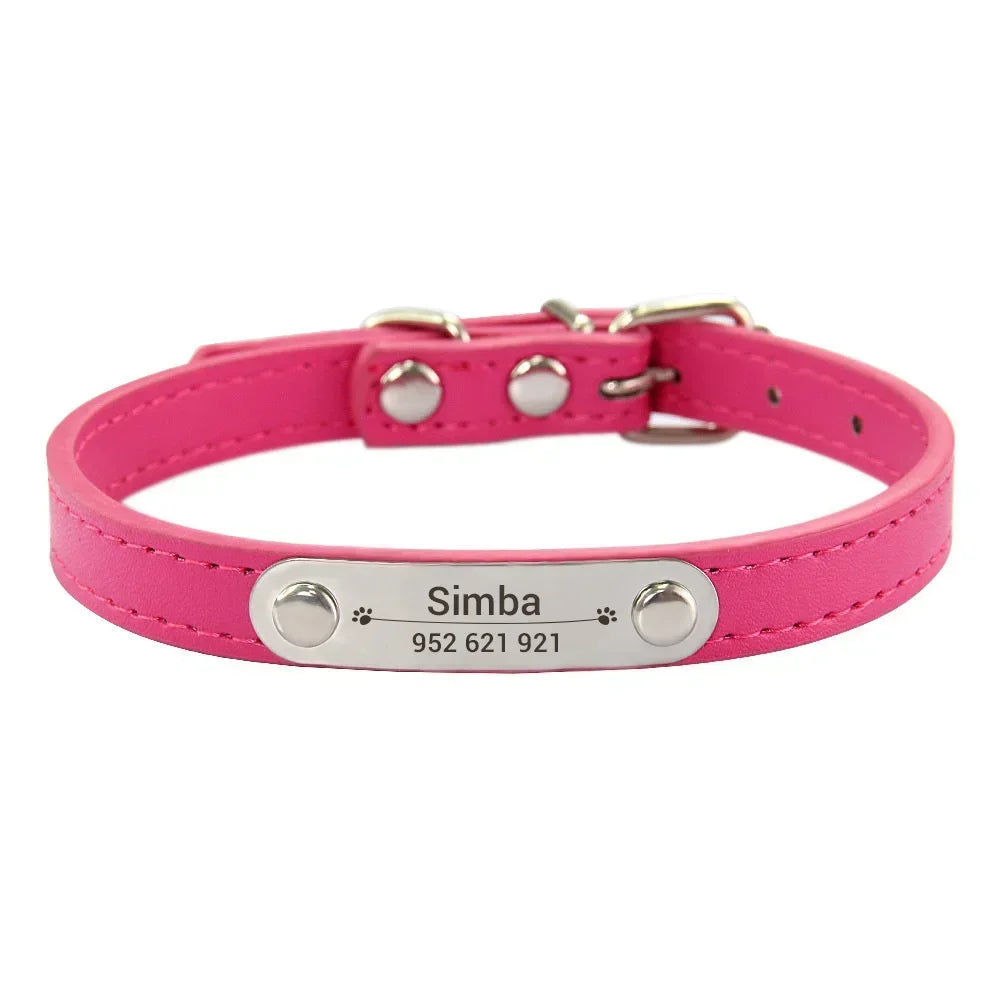 Anti-Lost Design Personalized PU Leather Dog Collar