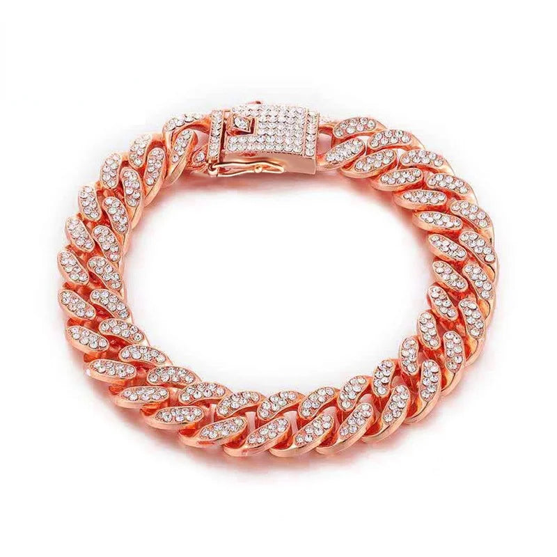 Strong Metal Bling Choke Slip Rhinestone Gold Dog Chain Collar