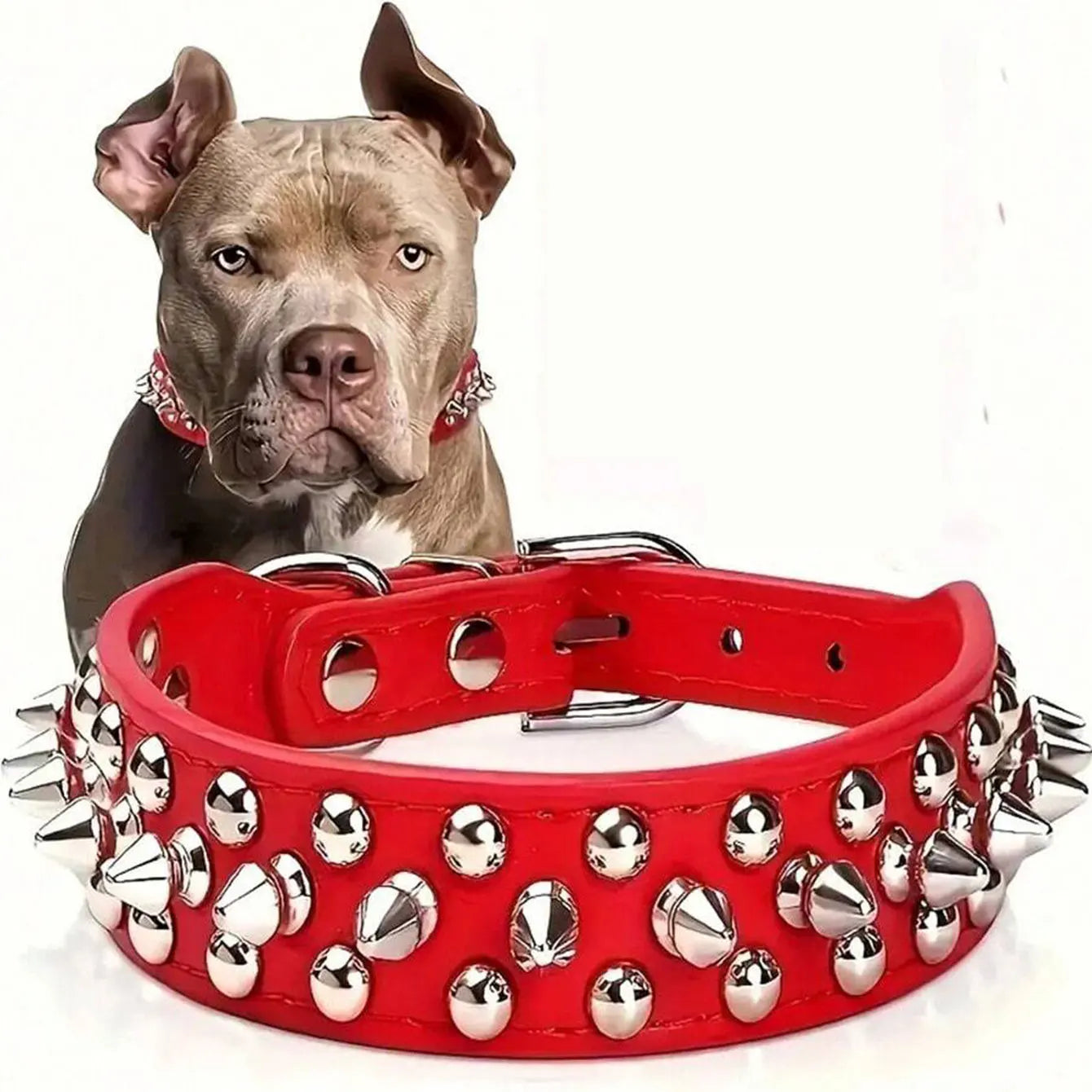 Adjustable PU Leather Rust-Resistant Rivet Dog Collar