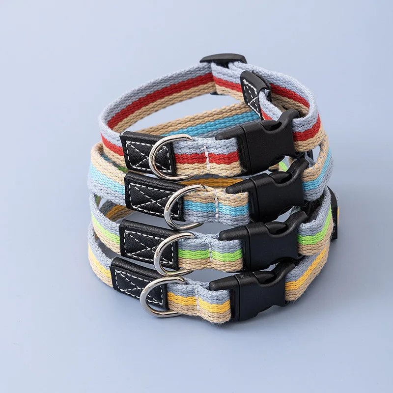 Thickened Color-Blocked Adjustable Canvas Dog Collar