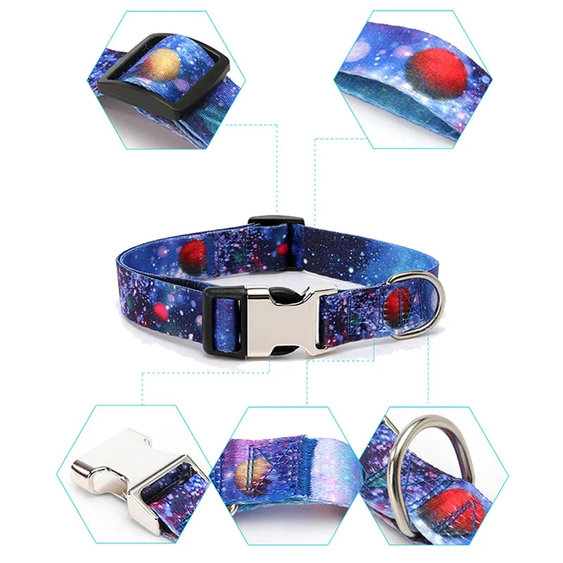 Forest Pattern & National Style Stripes Adjustable Nylon Dog Collar