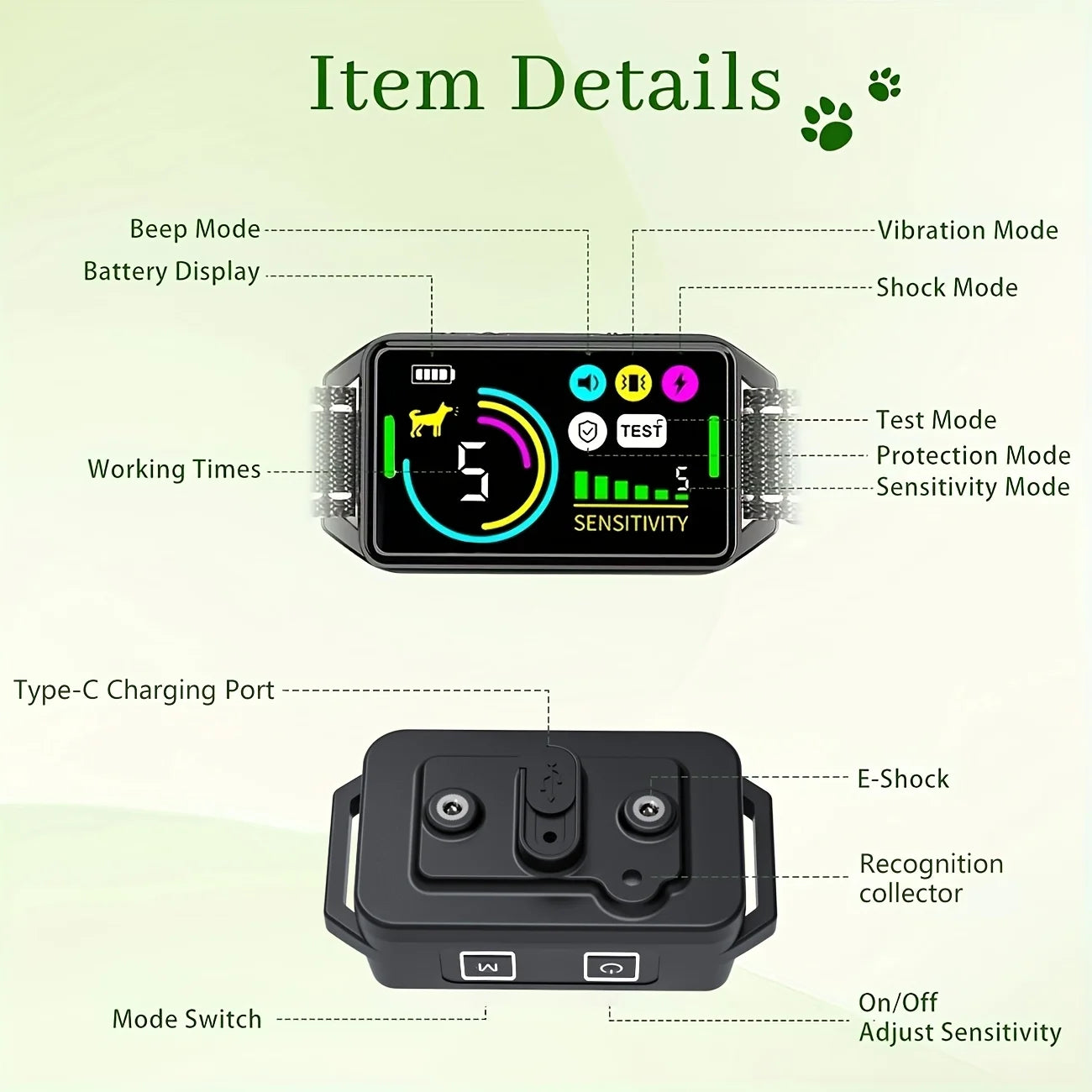 Smart Anti-Bark Collar Vibration & Optional Shock, Rechargeable