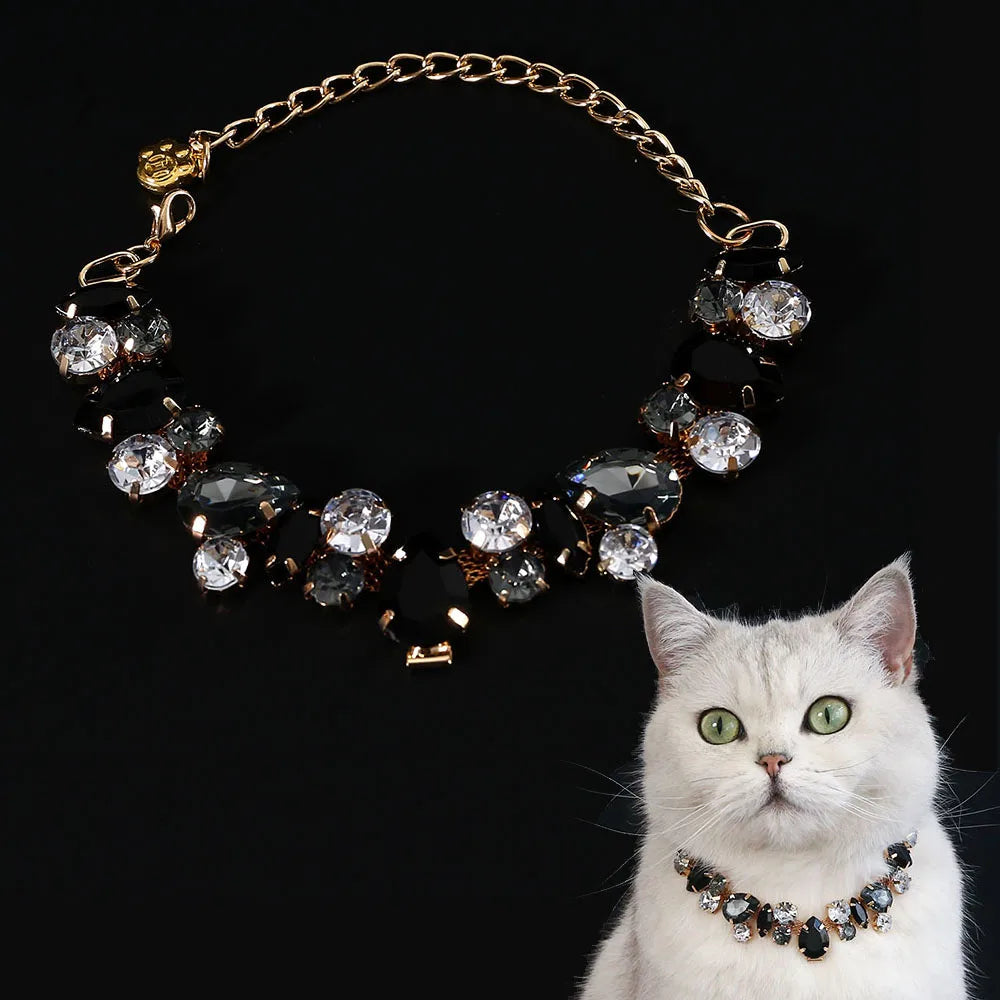 Luxury Crystal Cat & Puppy Necklace Adjustable Diamond Chain Collar