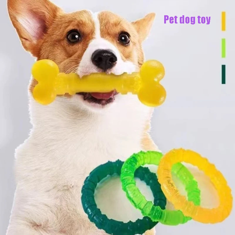 Interactive Rubber Toy Bite-Resistant Bone & Ring for Small Dogs