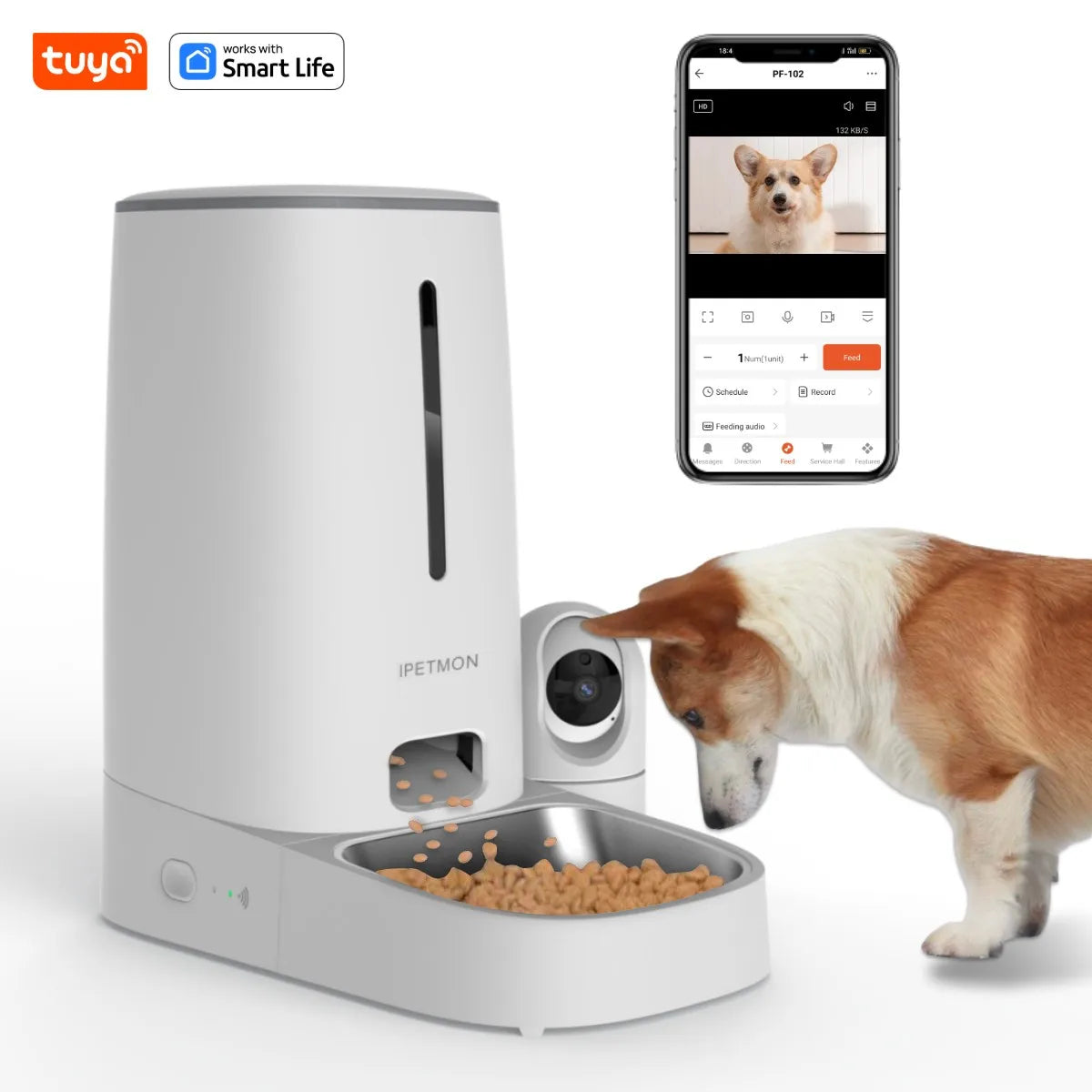Wi-Fi 4L Pet Feeder APP Control, Stainless Steel Bowls, Low Food Alarm
