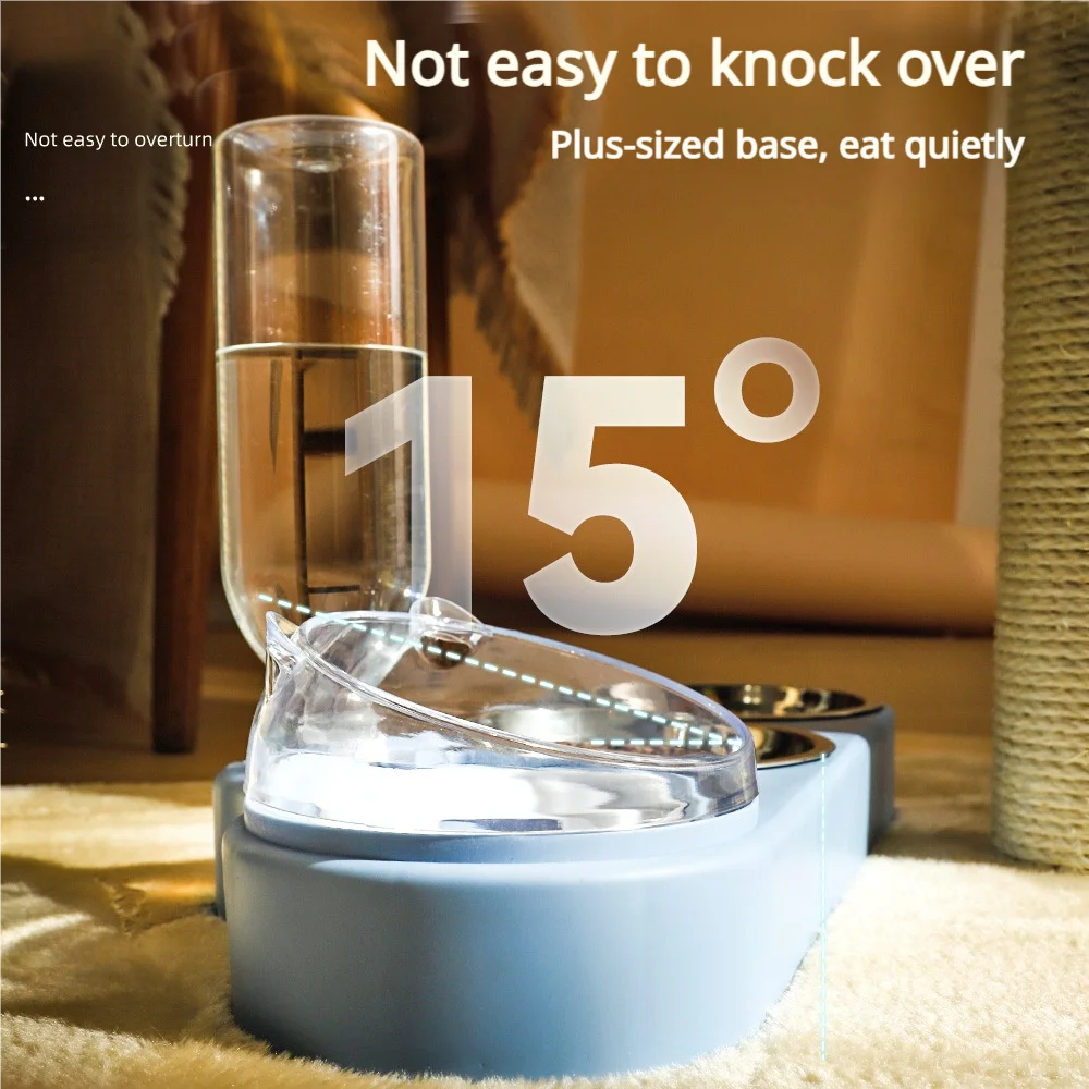 Pet Feeding Bowl Set With Base & Large Water Bottle for Cats & Dogs