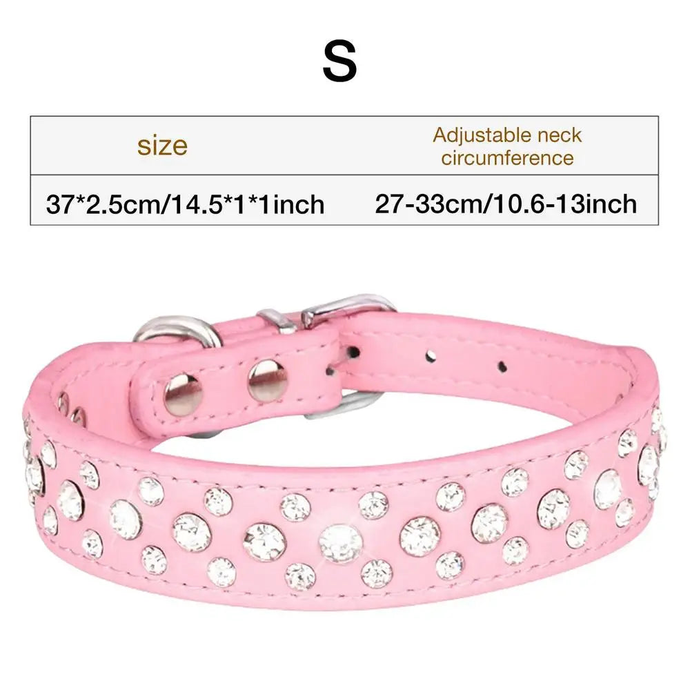 Adjustable PU Leather Three-Row Rhinestone Dog Collar