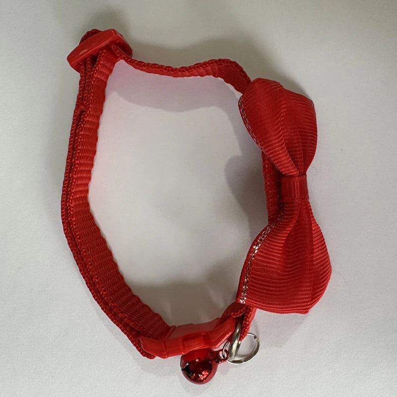 Adjustable Red Bow Bell Pet Collar with Buckle