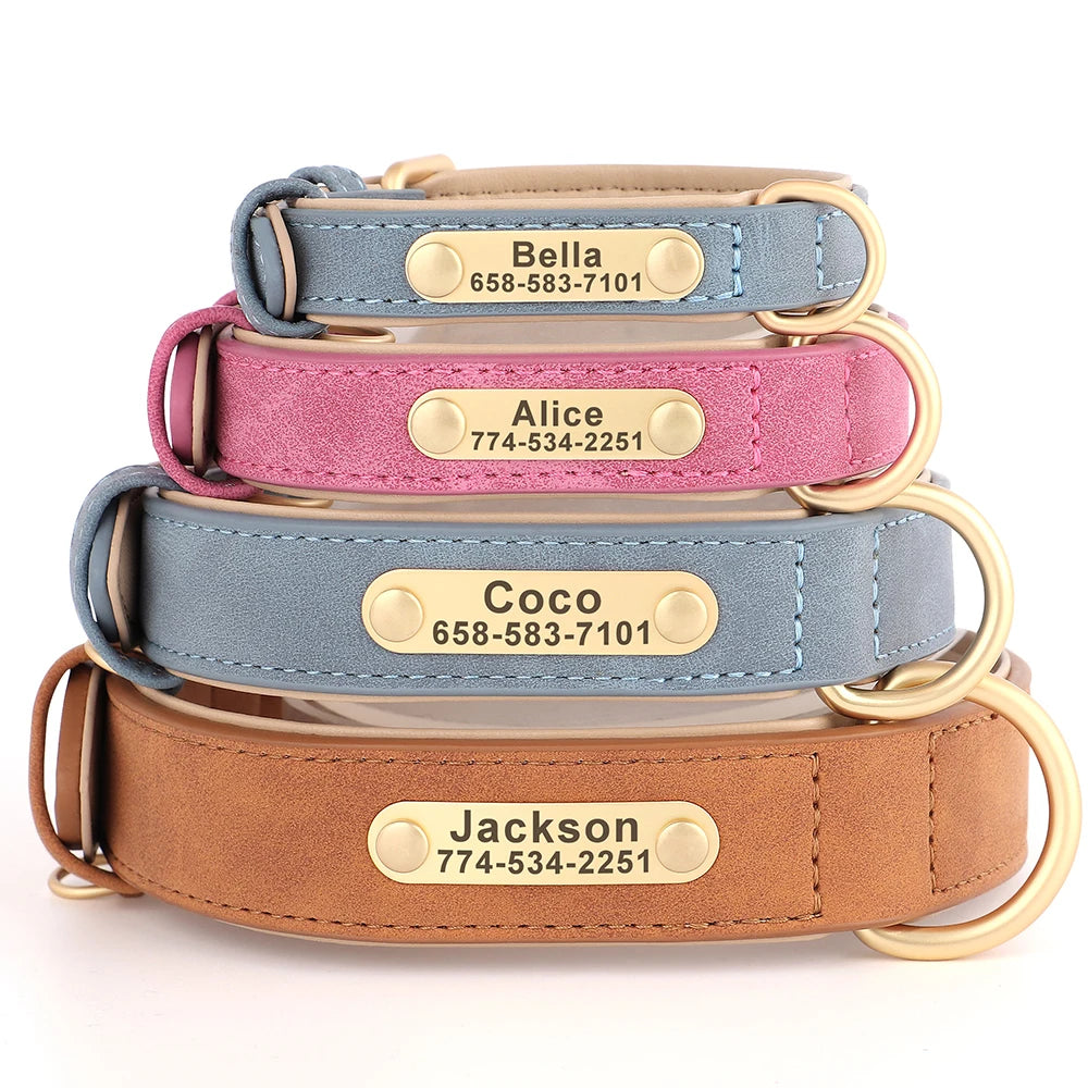 Personalized Custom Engraved PU Leather Dog Collar