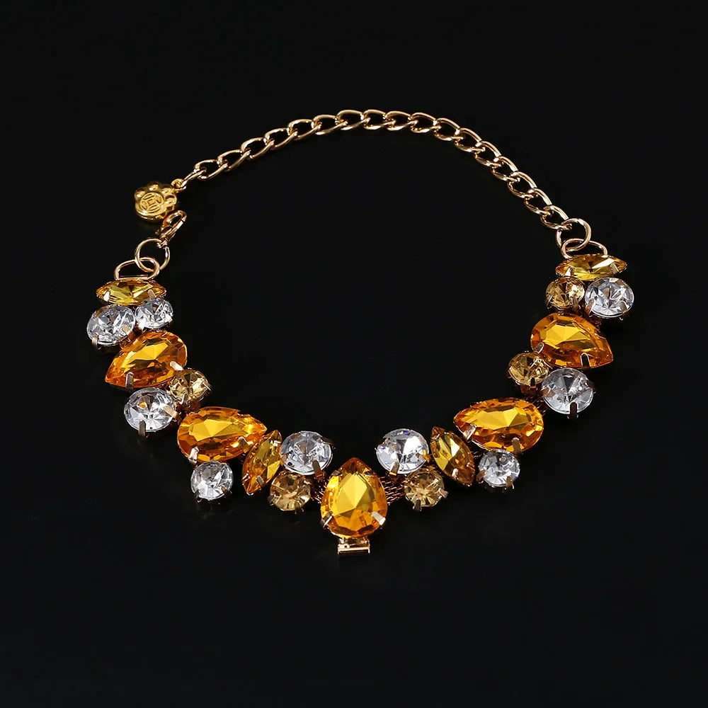 Luxury Crystal Cat & Puppy Necklace Adjustable Diamond Chain Collar