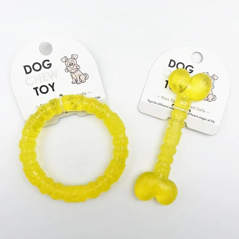 Interactive Rubber Toy Bite-Resistant Bone & Ring for Small Dogs
