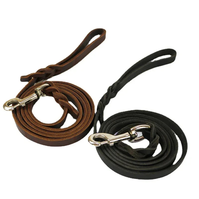 Genuine Leather Dog Leash Braided Training Lead for Medium & Large Pets