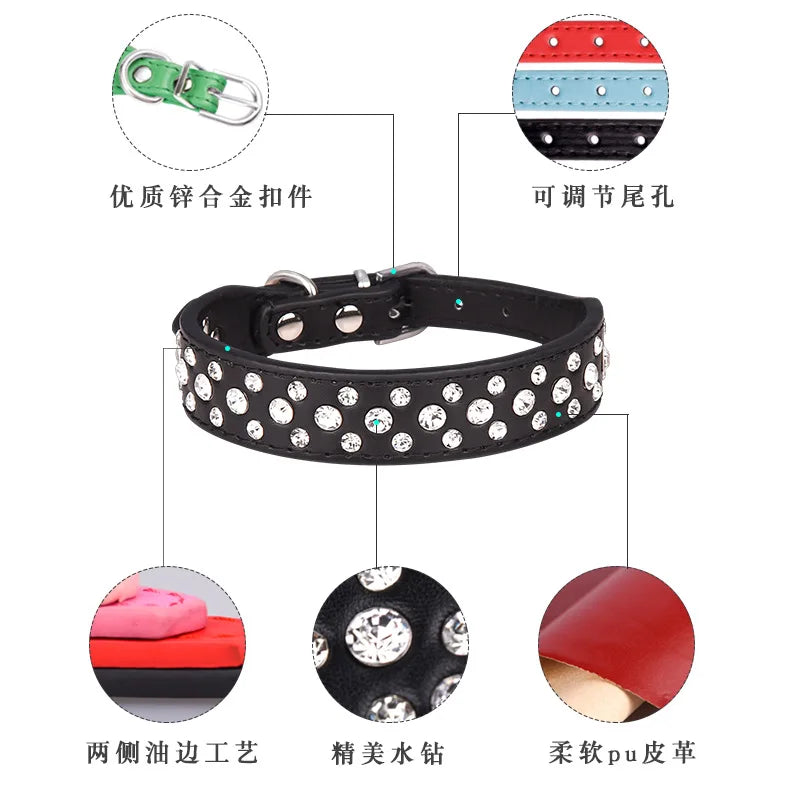 Sparkly Adjustable Rhinestone PU Pet Collar
