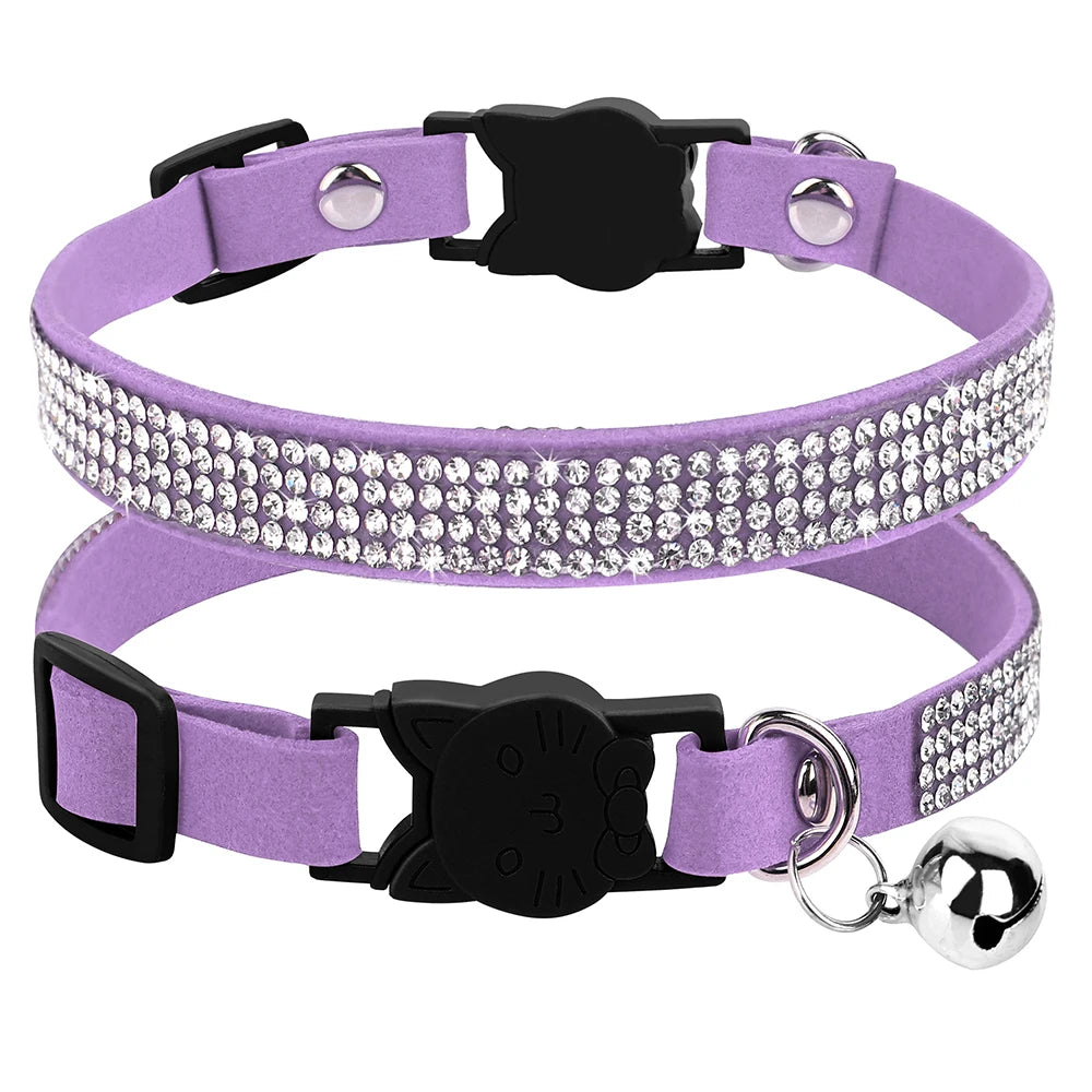 Rhinestones Adjustable Soft Suede Leather Cat Collar