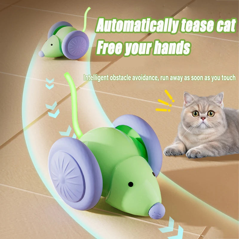 Electric Mouse Car Rechargeable Cat Toy with Obstacle Avoidance
