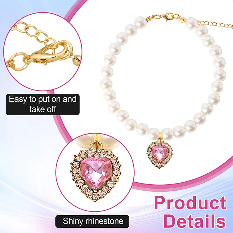 Adjustable Necklace with Gem Pendant Princess Pearl Pet Collar