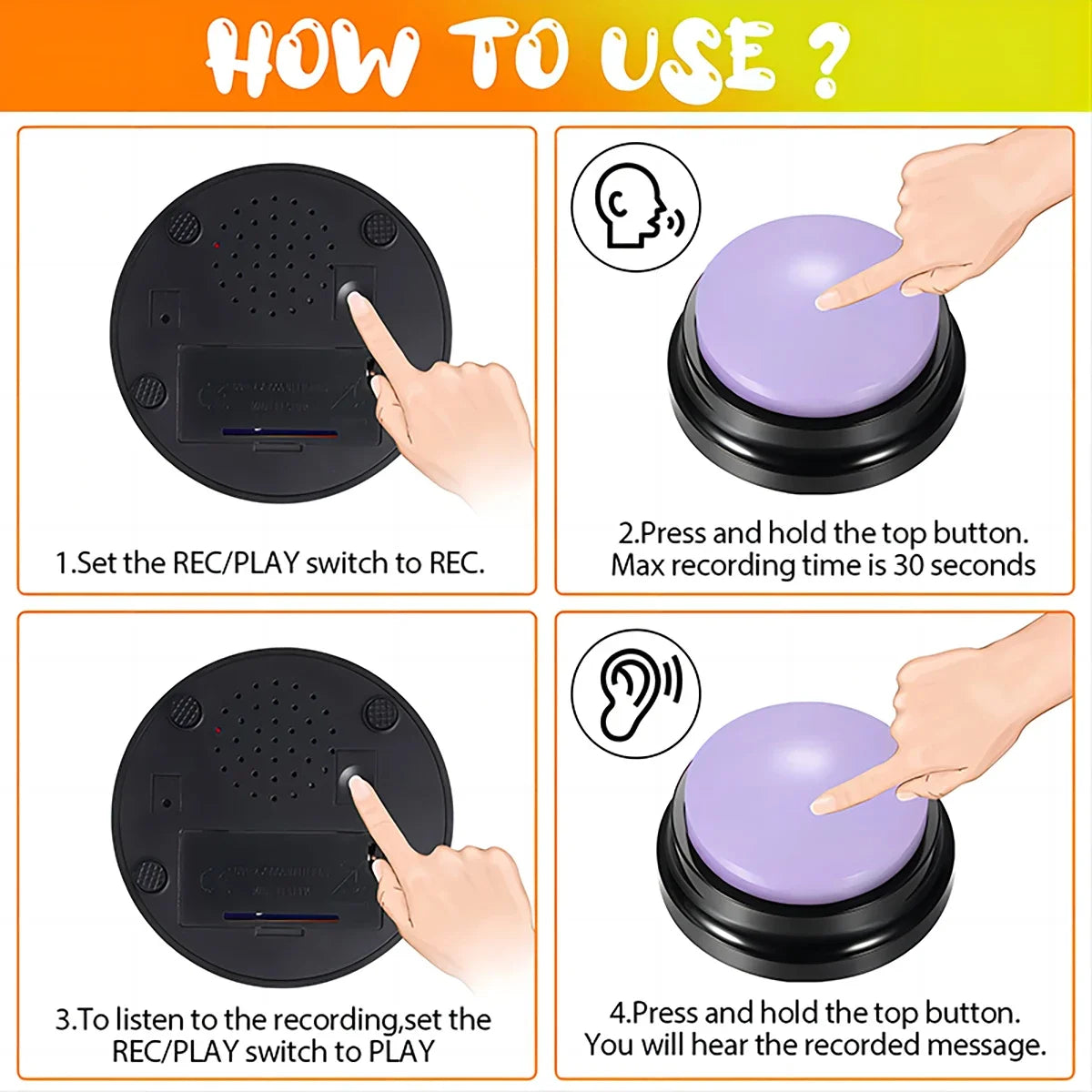 Dog Talking Button Record Your Voice, Train & Play Anywhere