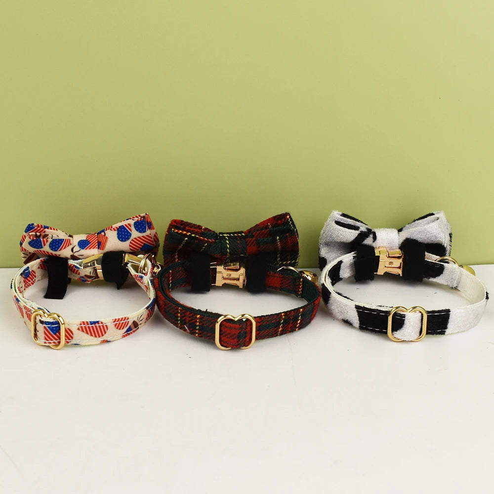 Personalized Adjustable Cat Collar with Bowknot & Bell