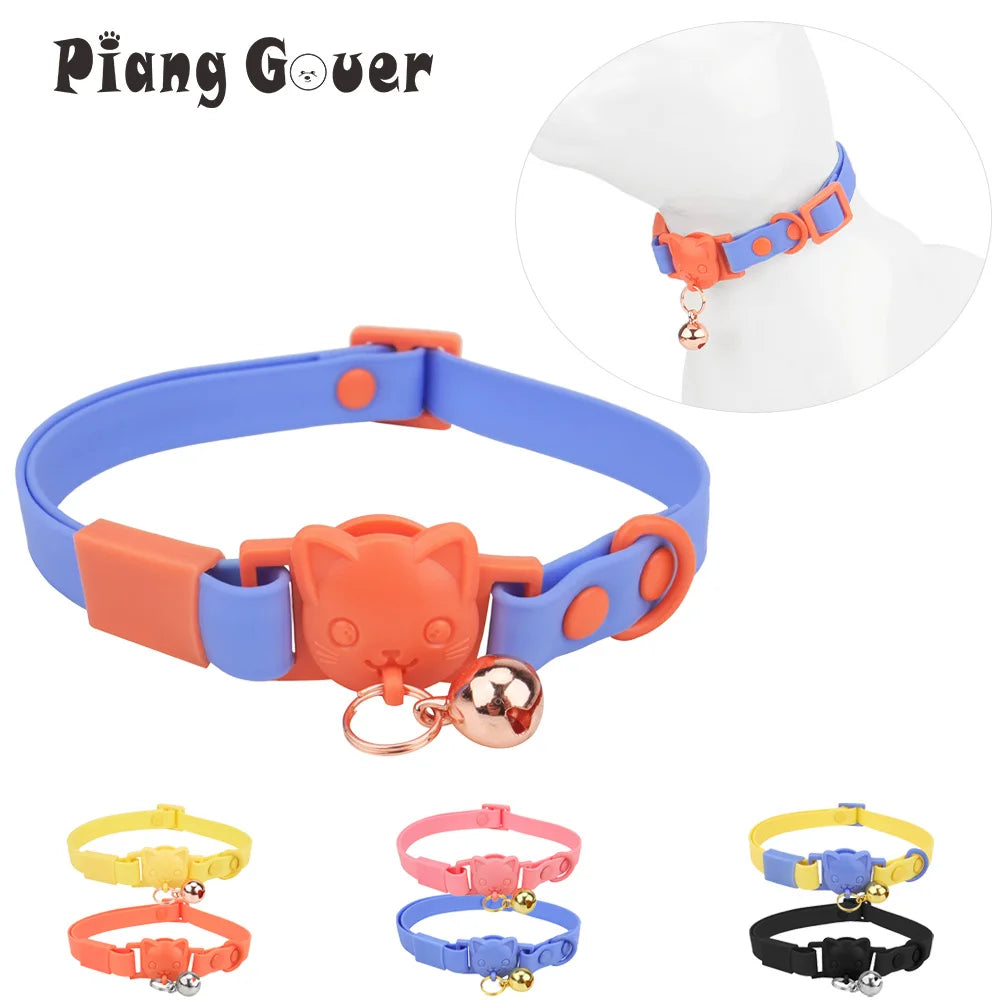 Adjustable Cartoon Design with Bell Waterproof PVC Cat Collar
