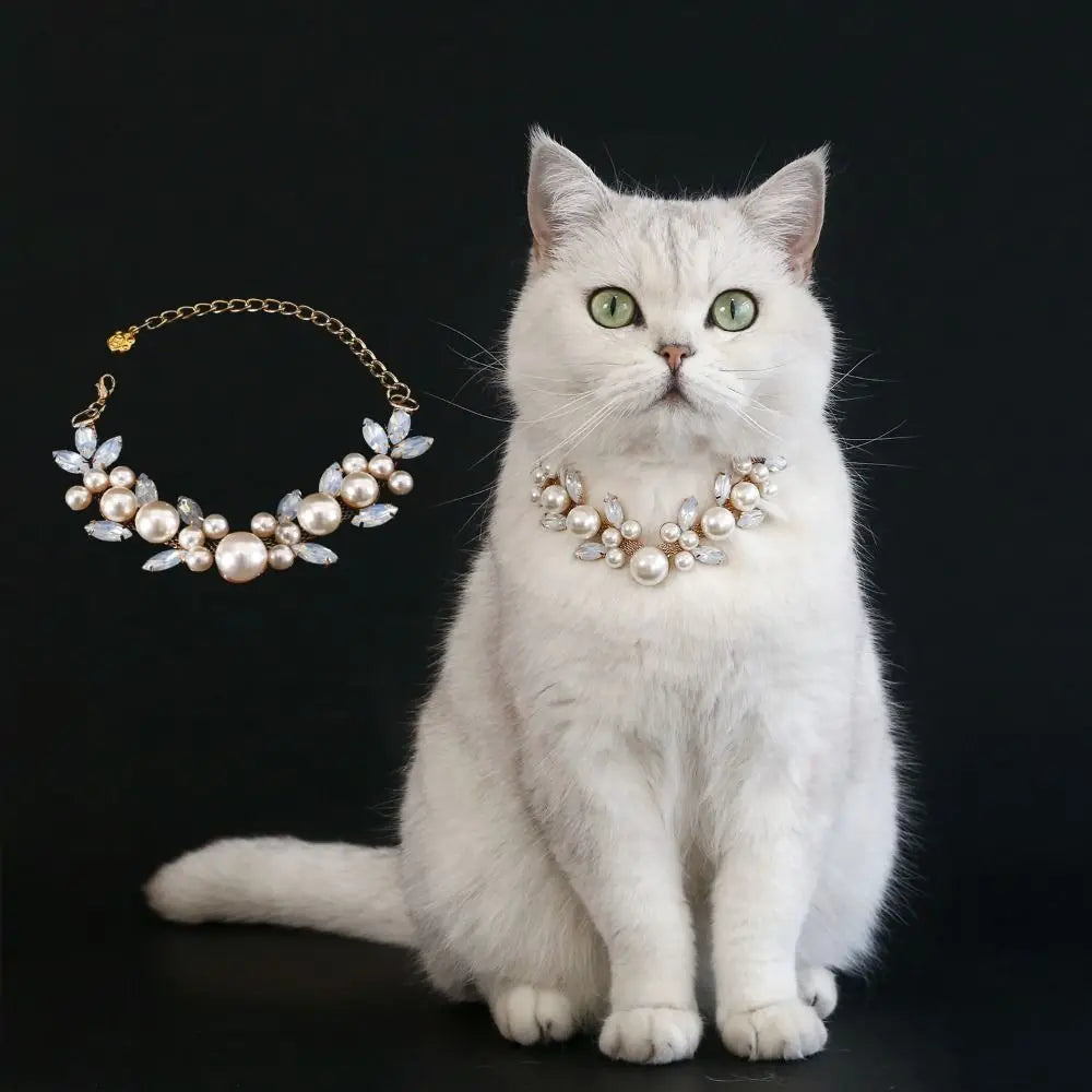 Adjustable Colorful Pearl Princess Rhinestone Cat Collar