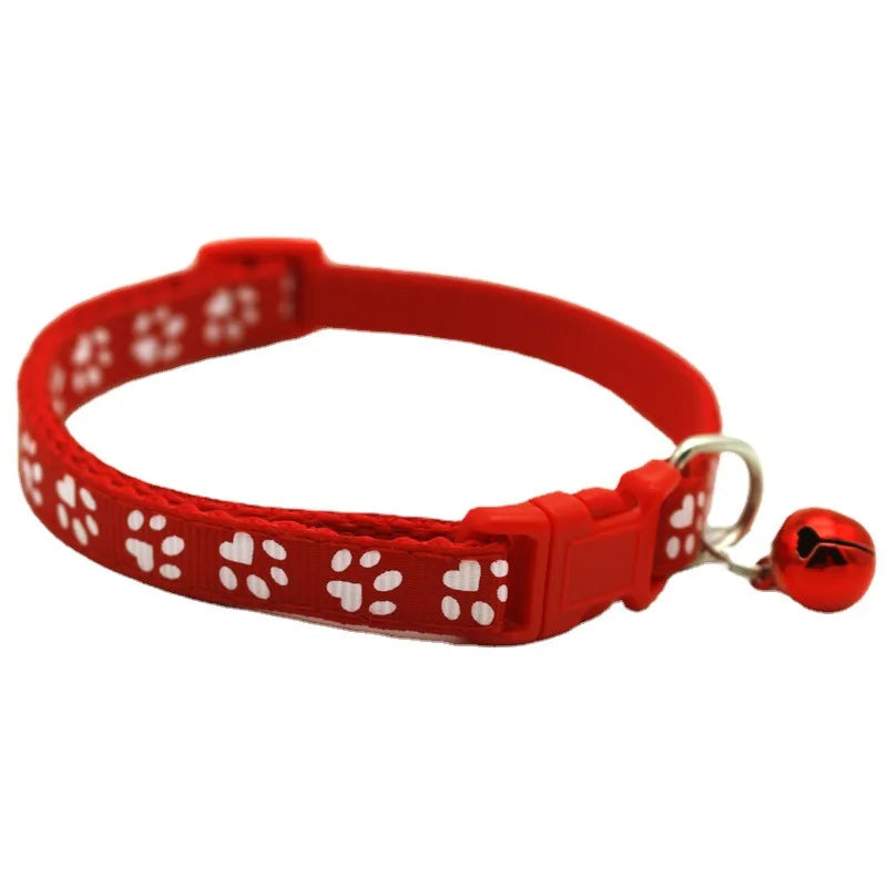 Colorful Pet Collar with Bell Adjustable Cartoon Footprint Design