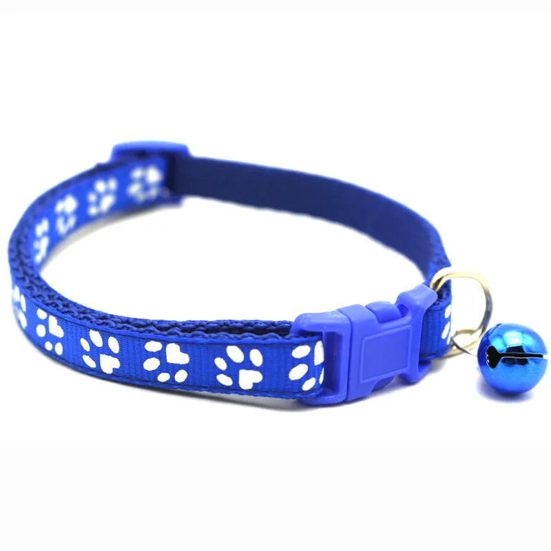 Colorful Pet Collar with Bell Adjustable Cartoon Footprint Design