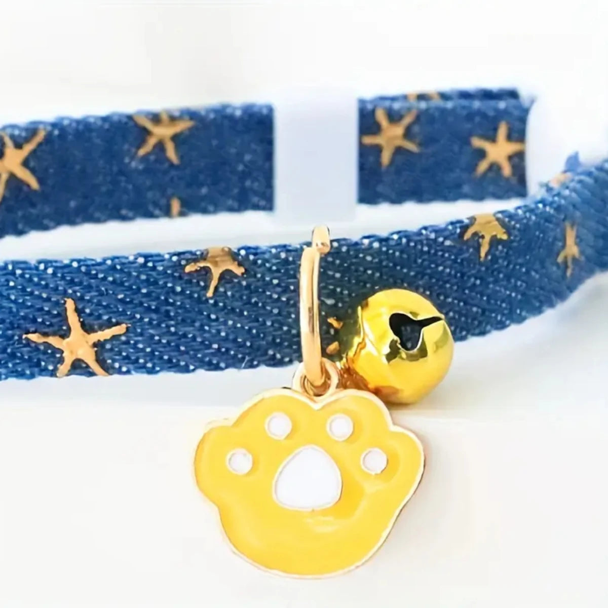Cute Denim Pet Collar With Bell & Safety Buckle for Cats & Dogs