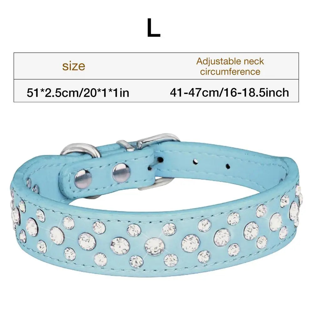 Adjustable PU Leather Three-Row Rhinestone Dog Collar