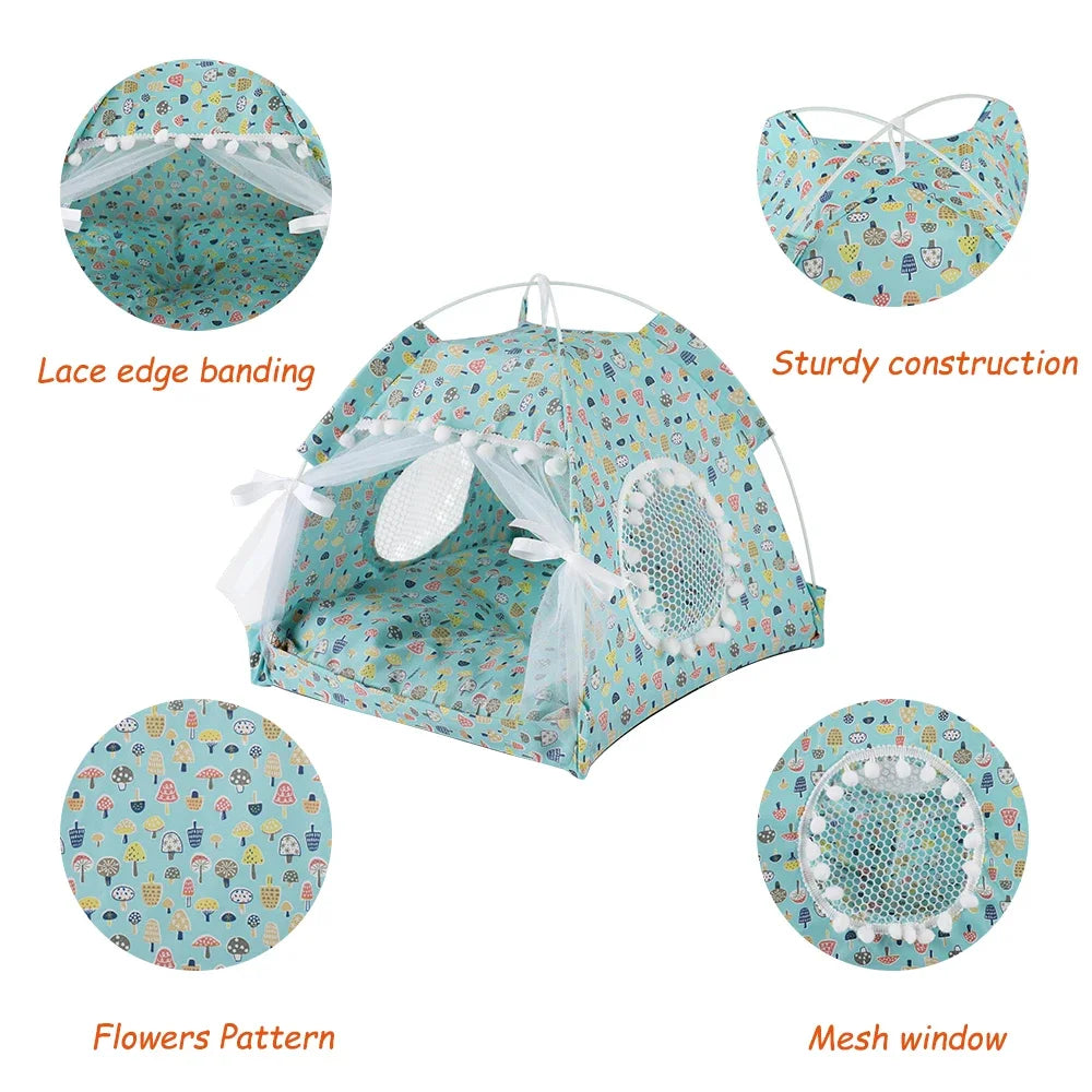 Floral Print Pet Tent House Foldable Indoor Bed