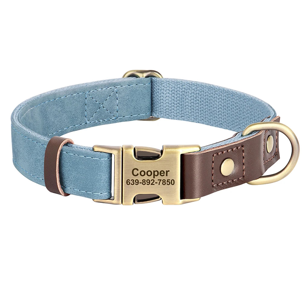 Engraved Pet ID Tag Customized PU Leather Dog Collar