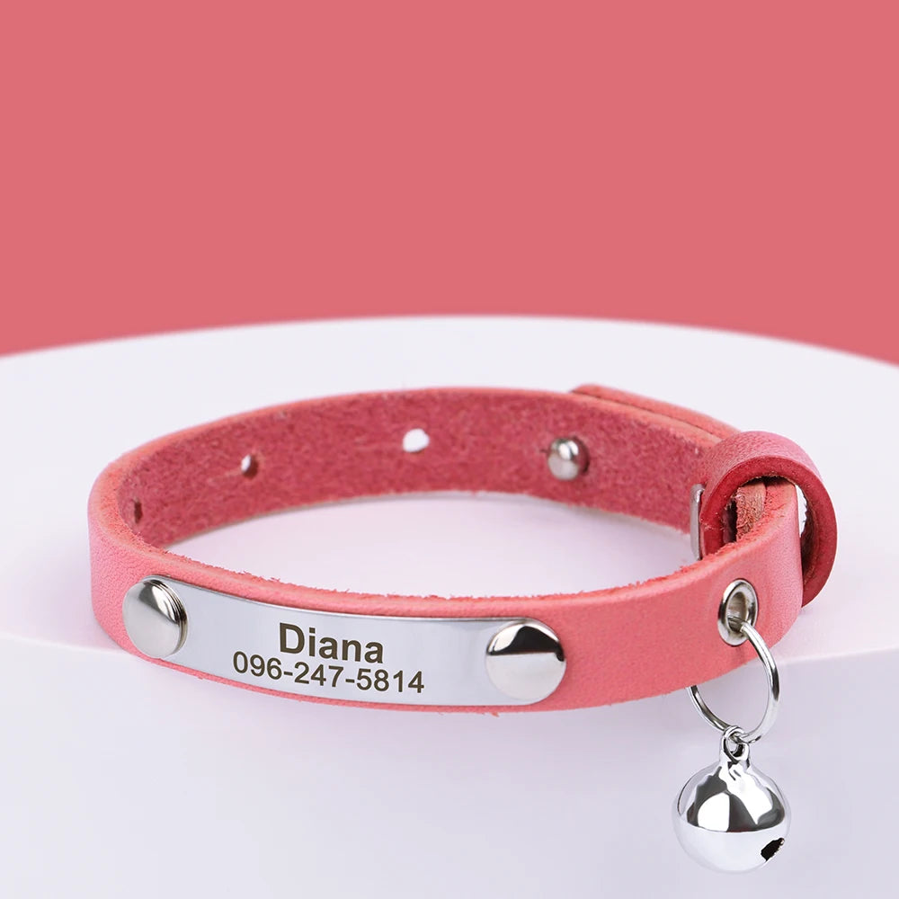 Anti-Lost Personalized Adjustable Leather Cat Collar