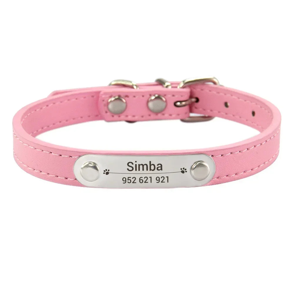 Anti-Lost Design Personalized PU Leather Dog Collar