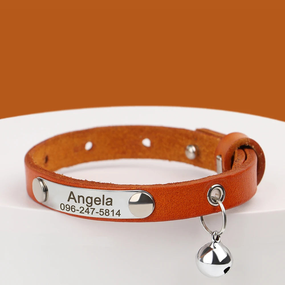 Anti-Lost Personalized Adjustable Leather Cat Collar