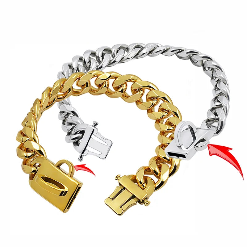 19mm Wide Gold Metal Chain Stainless Steel Dog Choker Collar