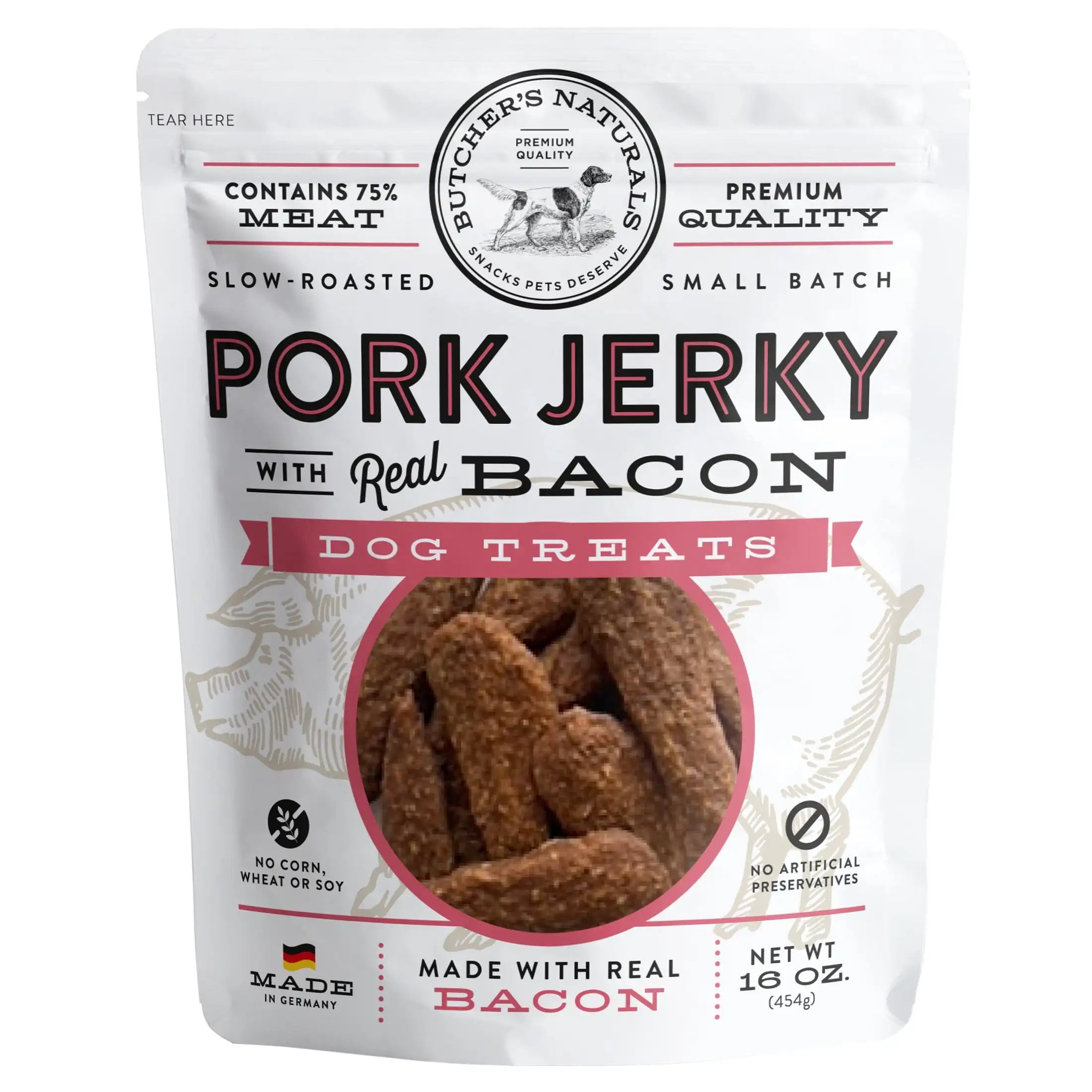 16 OZ Dry Pork & Bacon Jerky Dog Treats