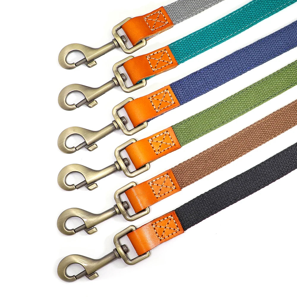 PU Leather Handle Lead 150cm Durable Nylon Dog Leash