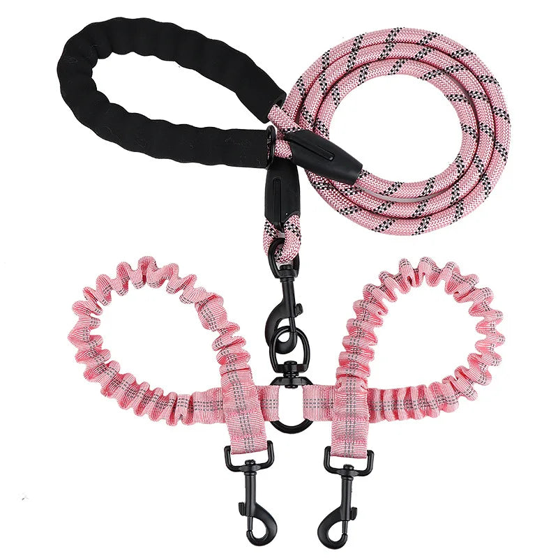 Reflective Shock-Absorbing Elastic Bungee Double Dog Leash