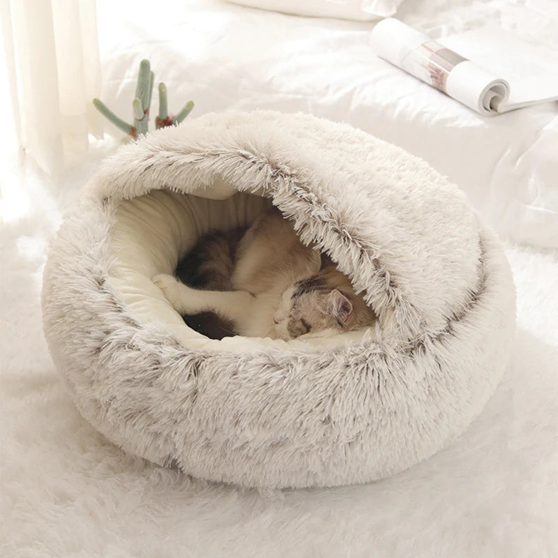Warm Sleeping Soft Plush Round Pet Bed with Cover