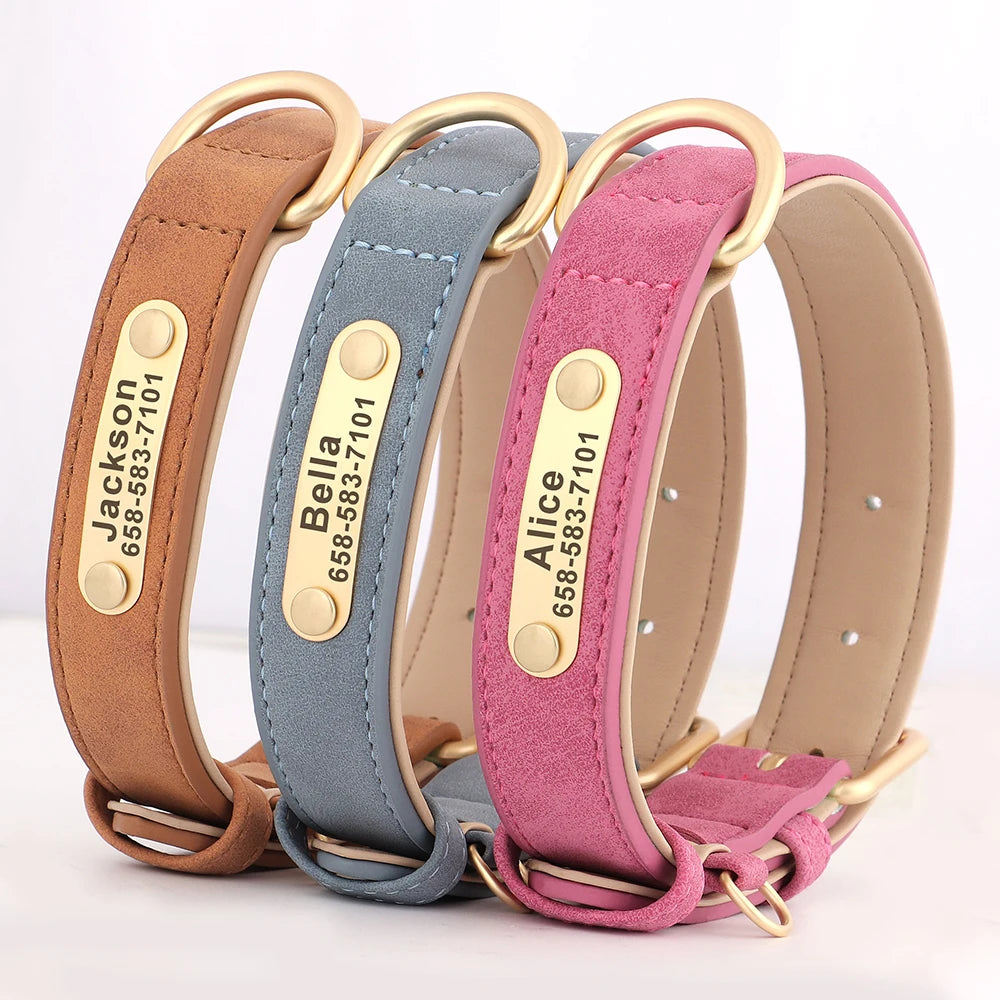 Personalized Custom Engraved PU Leather Dog Collar