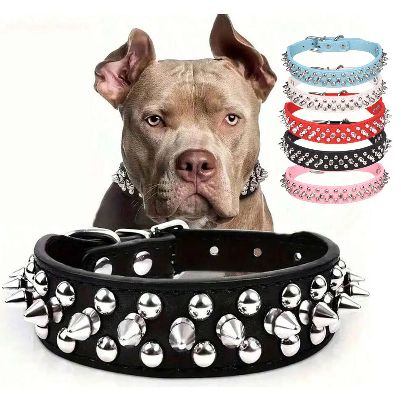 Adjustable PU Leather Rust-Resistant Rivet Dog Collar