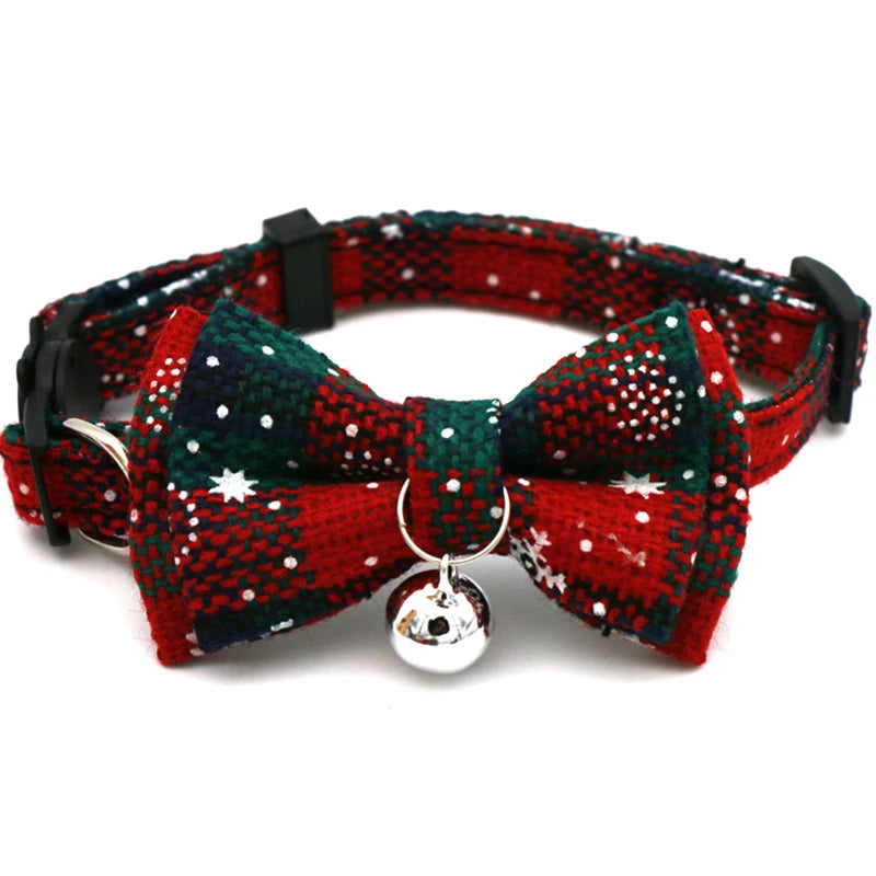 Festive Detachable Christmas Bow Pet Collar