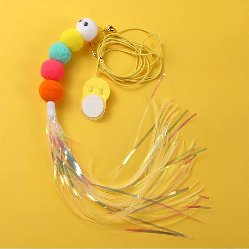 Hanging Cat Teasing Stick Dragonfly Feather Toy with Bell & Elastic Rope