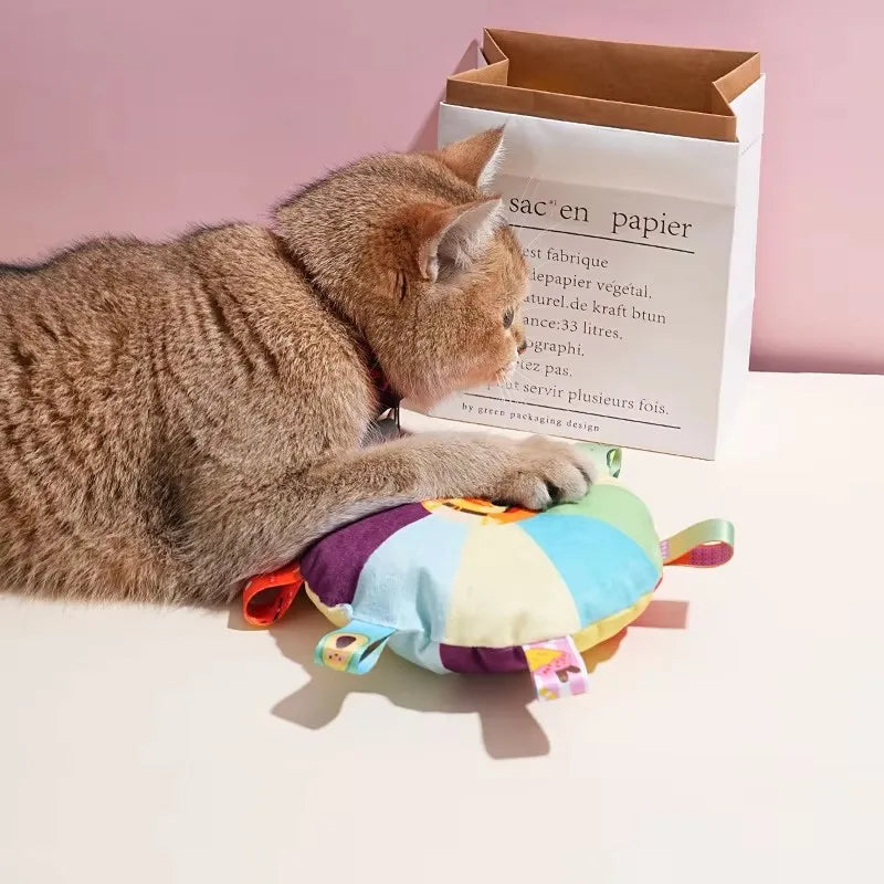 Rainbow Plush Flying Saucer Interactive Chew Toy with Bells for Dogs